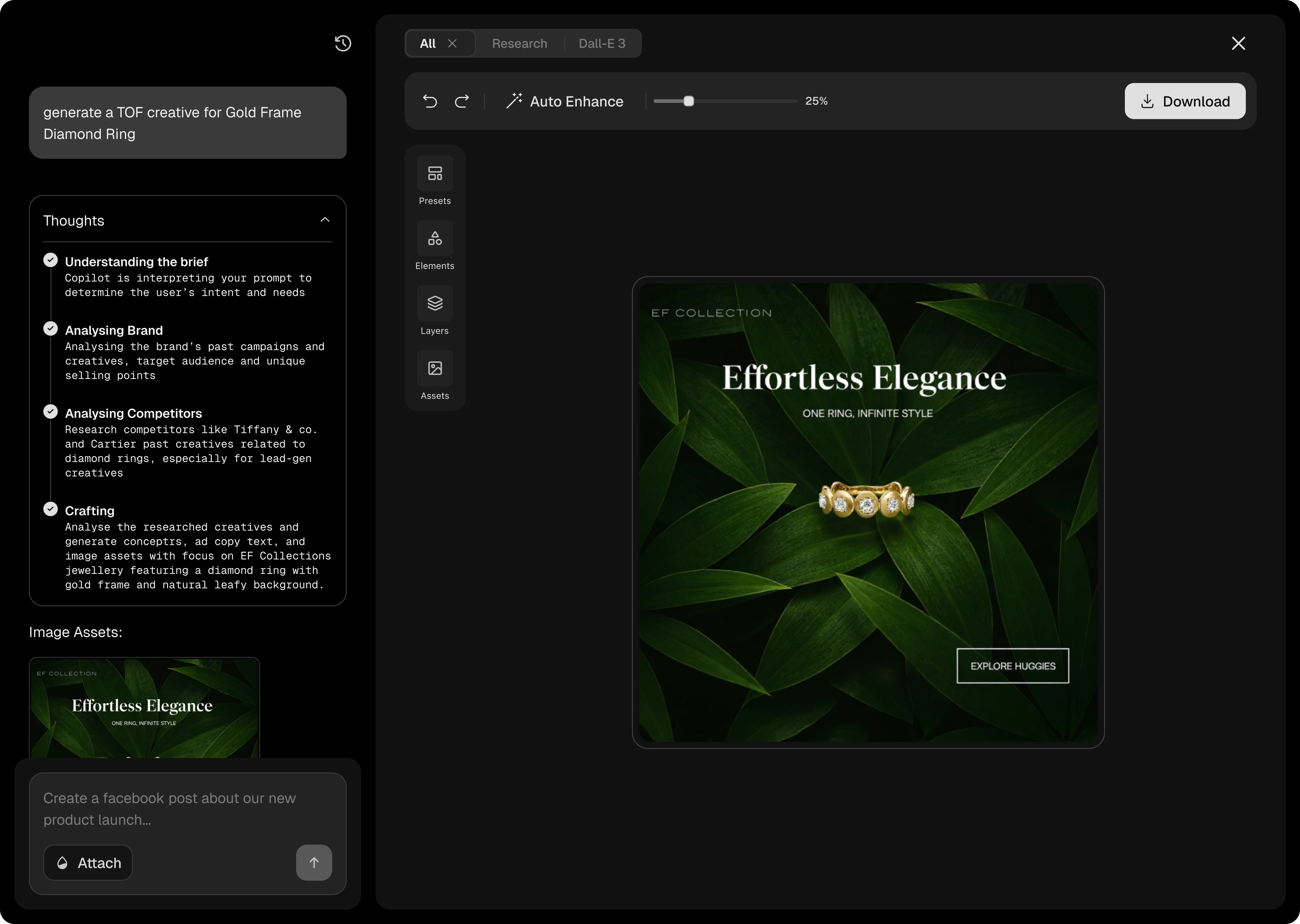 AI creative generation interface showing multiple ad variants