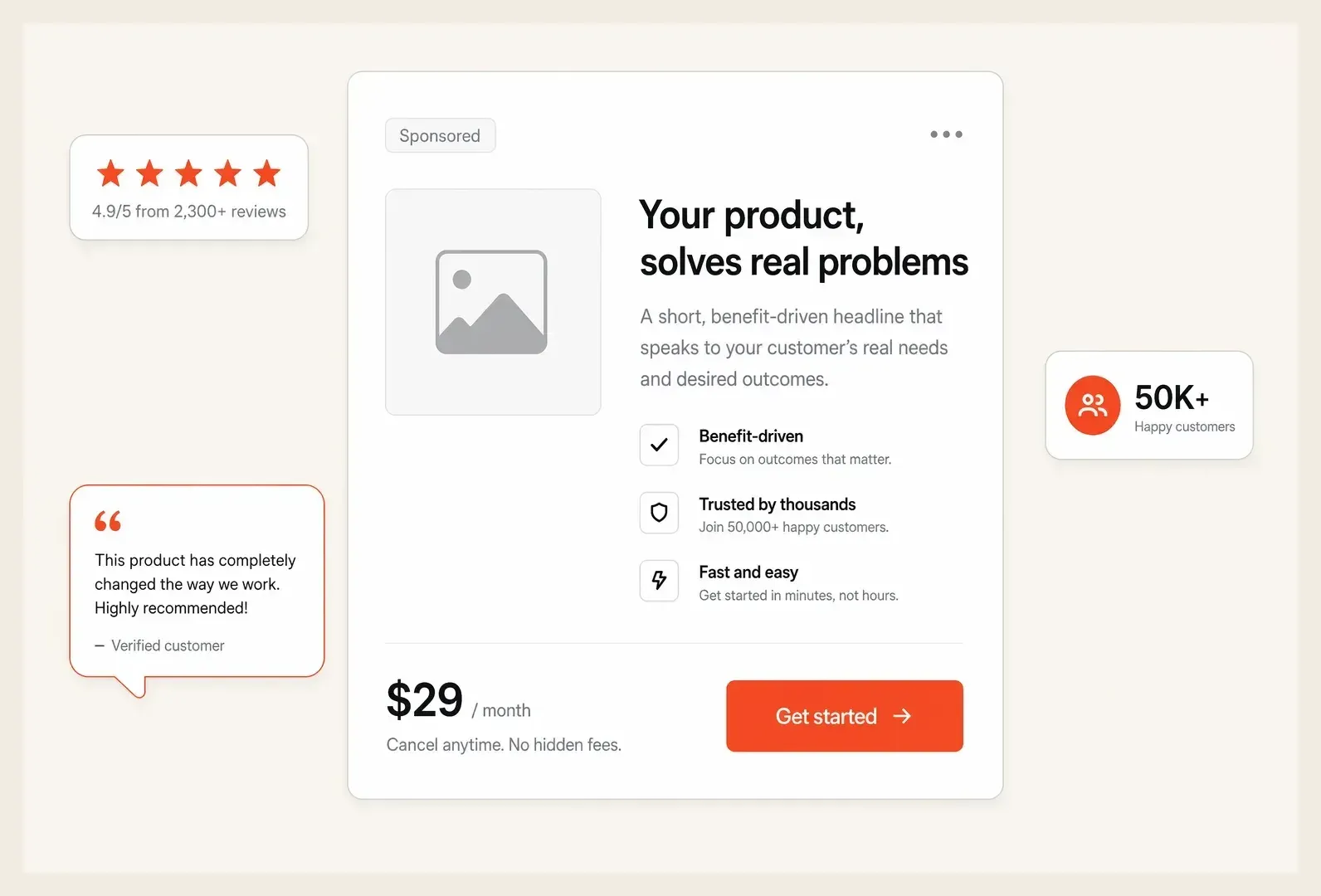 Social proof elements like star ratings, reviews, and customer counts boosting ad credibility